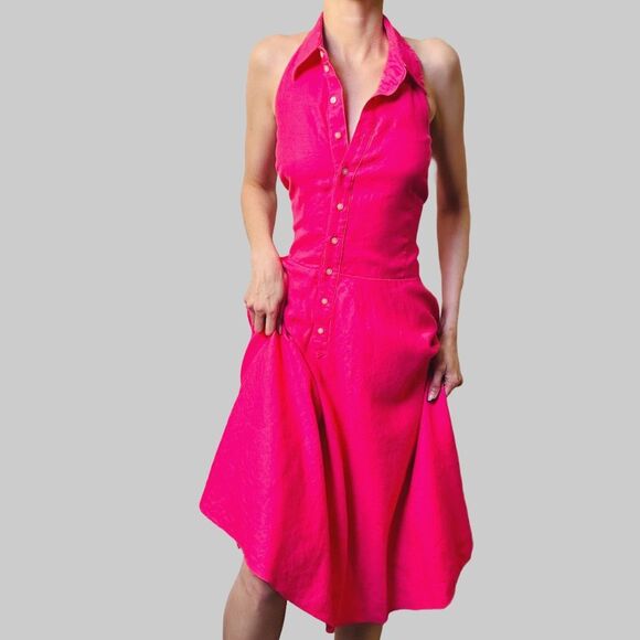 Vintage Y2K Ralph Lauren Pink Linen Halter Dress – Size 12 – $345 Value - Picture 1 of 12